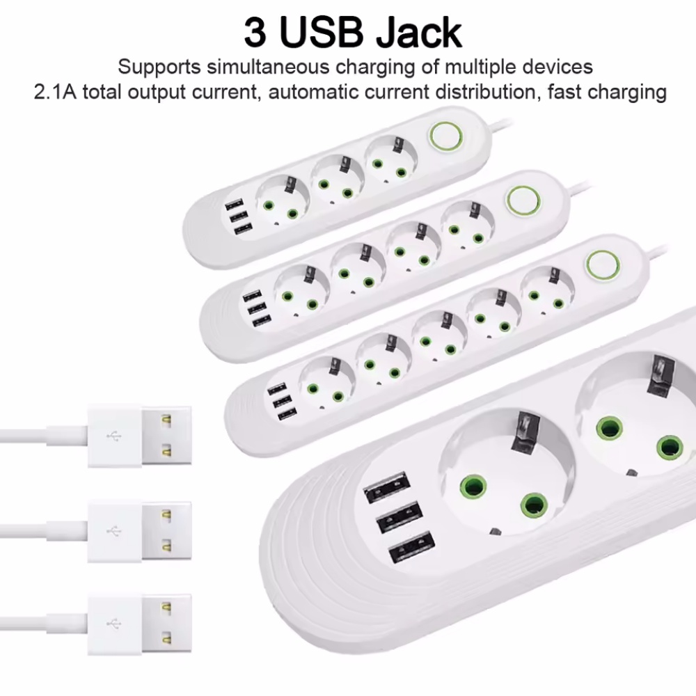 2M Cable EU Plug Power Strip w - Power Tools Extension ulasan dan harga