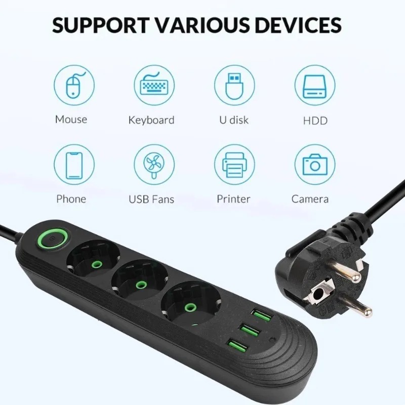 EU Plug AC Outlet with 3USB Po - Power Tools Extension ulasan dan harga