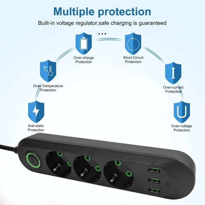 EU Plug AC Outlet with 3USB Po - Power Tools Extension ulasan dan harga