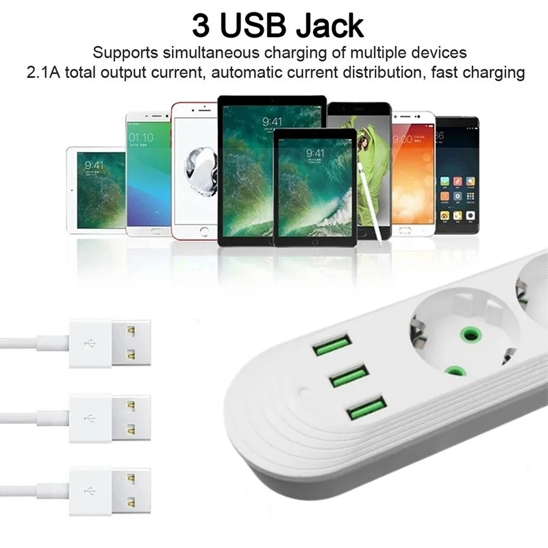 EU Plug AC Outlet with 3USB Po - Power Tools Extension ulasan dan harga
